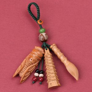 Wooden Peach Wood Xuanwu Tower Keychain Creative Gift Bag Pendant for High School Students Retro Style Keyring