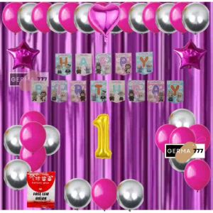 Paket Set Pesta Dekorasi Banner Happy Birthday Labubu Balon Latex Pink Silver Ulang Tahun Anak