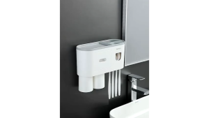 Multifunction Toothbrush & Toothpaste Dispenser Holder Storage Shelf with Magnetic Cup