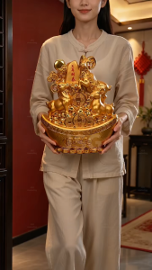 3 Rams Feng Shui Ornament Year of Goat 2027 Golden Statue for Home Office Decor Wealth Lucky Gift