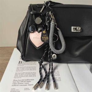 Pink Leather Heart Shaped Car Hanging Ornament with Woven Rope Keychain for Girls Handbag Decorations Gifts