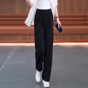 High Waist Corduroy Wide Leg Pants Womens Autumn Winter New Style Slim Fit Fleece Lined Straight Cut Trousers Commute Style