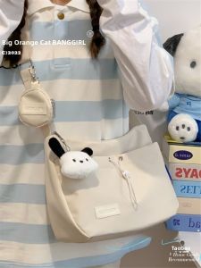 Casual Commuter Bag Large Orange Cat Ins Popular Crossbody Single Shoulder Bag for Girls Simple Solid Color Sporty Leisure