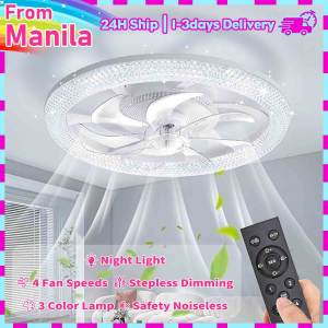 Ceiling Fan with Light Modern Smart Ceilings Fan with Remote Control for Living Room Bedroom Kitchen Office Silent Chandelier Light Modern Design 45W 7 Blades 4 Wind Speeds 3 Color Dimmable Crystal Lampshade