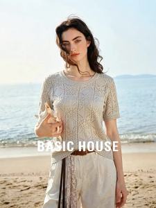 Basic House | French Lace Round Neck Knit T-shirt