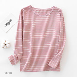 Pure Cotton Long Sleeves T-shirt Womens Pure Autumn and Winter Homewear Single Top Striped Autumn Clothes Loose Version Pajamas Base Shirt