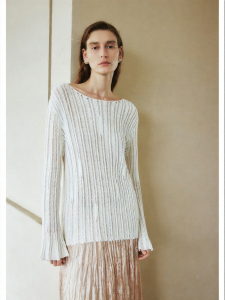 Lazy Striped Hollow Lace-up One-shoulder Long Sleeve Sweater