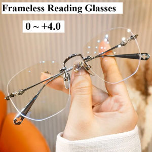 0~ +4.0 Frameless Anti Blue Light Reading Glasses Neutral Ultra Light Presbyopia Large Frame Shows Youthfulness Metal Frame