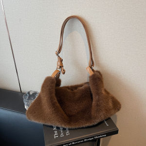 Chic Furry Underarm Bag Womens 2025 New Fashion Shoulder Crossbody Bag Commute Handbag Trendy Cneeya&Kaer Casual Simple Style