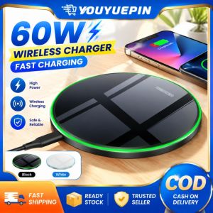 YOUYUEPIN Smart 60W Wireless Charging Pad Auto Sleep Mode Overheat Protection Fast Charge Station For iPhone Samsung AirPods Office Home