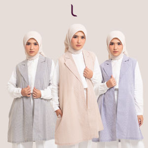 Elzatta Baju Atasan Wanita Outer Rompi Vest Bahan Katun Motif Garis-Garis Blazer Stripe