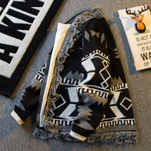 Loose Lazy Style V-Neck Knitted Open Cardigan Sweater Mens Spring Autumn Retro Ethnic Knitted Jacket Outerwear