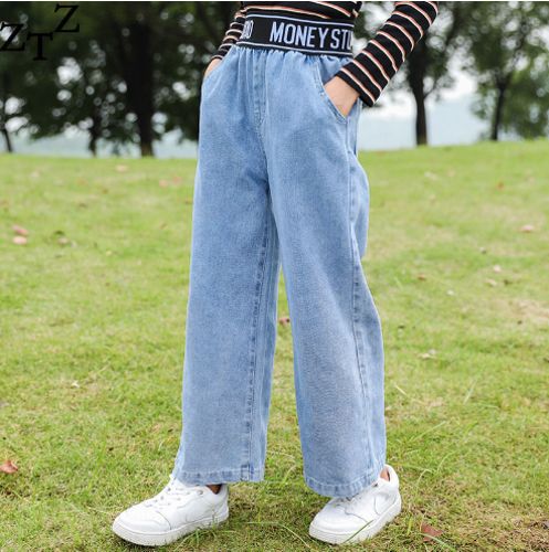 Jeans for Kids Girls Children's 5-16 Years Old Fashion Casual Denim Pants  Jeans For Kids High Quality Korean Style Soft Denim Hight Waist Baggy Pants  Wide Leg Pants Girls Korean Loose Casual