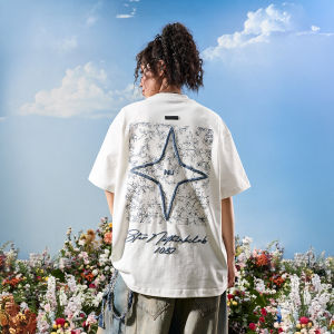 Vintage Fashion Four-Point Star Floral Pattern Letter Print T-Shirt