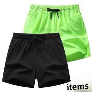 Summer Ice Silk Sports Shorts Mens Thin Three-quarter Elastic Running Beach Pants Casual Loose Fit Youth Popular Knee-high