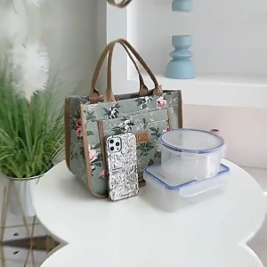 LOVIDA MALAYSIA Floral Lunch Bag Thickened Large Capacity Student Bento Bag Portable Woman Tote Bag Beg Bekal 手提袋