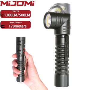 MIJOMI Flashlight S701 Rechargeable Flashlight with 1300 High Lumen Dual Modes Spotlight and Floodlight 90 Degree Swivel Head with Magnet Max 22H Runtime for Work Repair Emergency