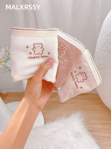 Comfortable Pure Cotton Womens Underwear Autumn Winter Mid-Waist Briefs Antibacterial Cute Cartoon Bear Design Girls Panties