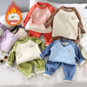 Childrens Fleece Lined Warm Underwear Set Autumn Winter Base Layer Shirt Boys Girls Baby Sleepwear Home Clothes Thermalwear