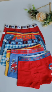 2PCS Boxer Brief for Kids Boys 3-12 Years Old High Quality Cotton Spider Printed Design Red Underwear Set