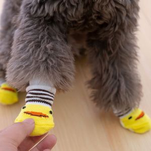 4Pcs Dog Socks  Four Seasons Breathable Soft Pet Dog Socks with Print Anti-Slip Puppy Shoes Paw Protector Products