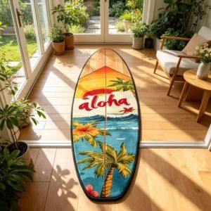 VIKAMA Cool Surfboard Wood Grain Plush Carpet Anti Slip Washable Geometric Alfombra Bedroom Bedside Floor Mat Home Decor Rug