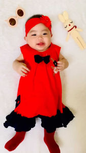 Gaun Bayi Perempuan Bordir Bunga Merah Navy untuk Anak 6-24 Bulan Free Celana Dalam Bayi Murah Terjangkau / Dress Baby Gaun Bayi Bahan Katun / Bisa COD Bayar di Tempat