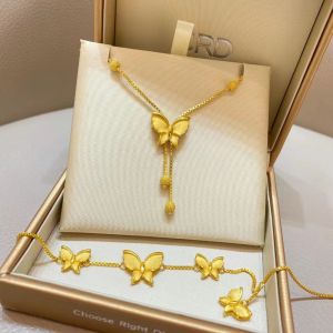 BESFOME2023 Solid 3D Tassel 18K Exquisite Butterfly Bracelet Necklace Jewelry Set For Women Gold Sand Gold Chain