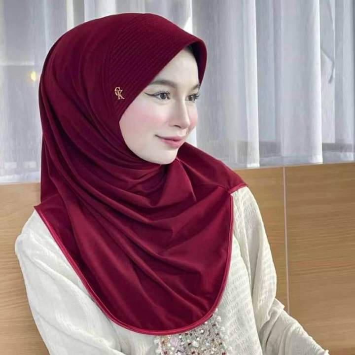 🌷ผ้าคลุมฮิญาบรุ่น ผ้ายืดity ทรงหมุน มีโลโก้🌷 | Lazada.co.th