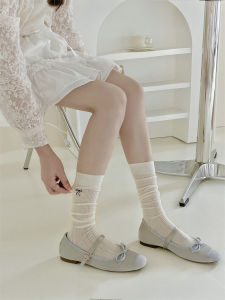 Spring Summer Thin Embroidered Butterfly Knot Calf Socks Hollow Mesh Anti-Pilling Bone-Free Long Tights JK Ballet Style