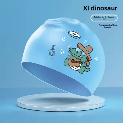 Large Childrens Swimming Cap Printed Silicone Waterproof Ear Protection Long Hair Cartoon Silicone Swimming Cap Unisex
