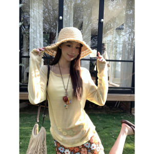 New Summer Korean Style Fashionable Long Sleeve Yellow Sweater