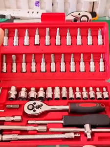 46 PCS DIY Kit Tool Box Socket Wrench Set Car Motorcycle Repair Set with 6.35mm 1/4" Drive with Storage Case Car Repair Tool Box