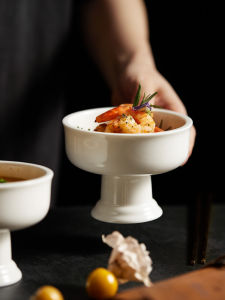 Special Tableware Restaurant Creative Tall Bowl Ceramic Hotel Restaurant Dessert Bowl Office Tea Cake Tray Tea Ceremony Customization