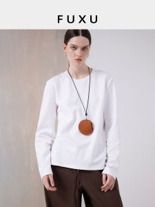 เสื้อยืดคอกลมแขนยาวหลวมๆ สำหรับผู้หญิง ทรงหลวมๆ สบายๆ สำหรับใส่ในฤดูใบไม้ร่วง ผ้าฝ้ายผสมไนลอน 100%