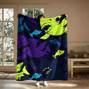 BILIBILI | Shark Silhouettes Purple Flannel Blanket Perfect for Sofa Office Bed Travel Sleep Read Relax Camping Four Season Use