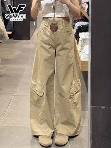 Quần Ống Rộng Phong Cách Mỹ Kaki Cho Nữ 2025 Quần Dài Công Sở Rộng Rãi Đa Năng Thường Ngày Nhiều Túi Quần Dài Ống Đứng
