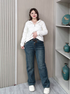 Loose Fit Straight Leg Denim Jeans Womens Spring Autumn High Waist Elastic Waist plus Size Casual Wide Leg Pants