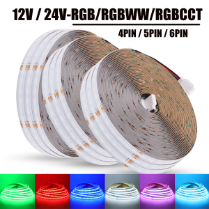 12V 24V COB LED Strip RGB RGBW RGBWW RGBCCT High Bright Dotless Flexible 784/840 LEDs/M Indoor Home Decor Diode Rope Light