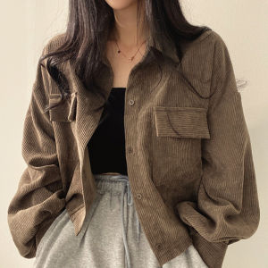Korean Retro Loose Corduroy All-Match Shirt Long Sleeves Jacket Women