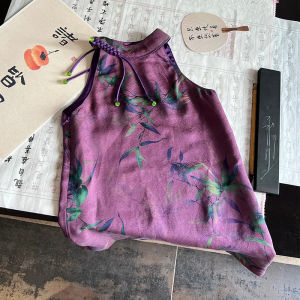 New Chinese Style Cheongsam Summer Dress for Girls Childrens Traditional Costume Purple Vest Skirt National Trend Kids Clothes