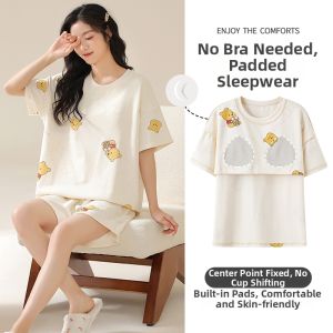 Yuzhaolin | Cotton Padded Brasleeveless Summer Ladies Home Wear Set