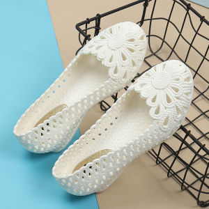 Dép Nhựa Chống Trượt Mùa Hè Cho Nữ Dép Cao Gót Thoáng Khí Màu Trắng Giày Y Tá Thường Ngày Giày Công Sở Giày Mẹ Giày Đục Lỗ