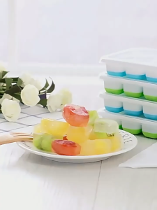 14 Holes Silicone Ice Cube Trays with Spill-Resistant Removable Lid BPA-Free Baby Food Maker Mold Tray Containers 冰格冰块模具