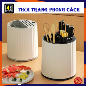 Giá Đựng Đũa Thìa Dao Kéo Đế Xoay 360 Độ Có Rãnh Thoát Nước Cao Cấp - Hộp Đựng Muỗng Đũa Đa Năng - Ống Để Dao Muỗng Đũa Tiện Dụng - Dụng Cụ Nhà Bếp
