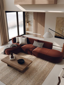 Red L-Shaped Corner Sofa for Office Hotel Beauty Salon Waiting Area Multi-Functional Light Luxury Style Non-Charge Fabric Couch