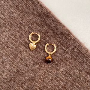 Asymmetric Tiger Eye Stone Heart Shaped Ear Cuffs Elegant Fashionable Small Batch Earrings Fashion Jewelry Ear Decorations