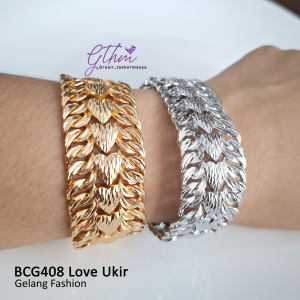 Gelang Tangan wanita anti karat Rante Love Ukir Perhiasan Fashion Kualitas Premium Anti alergi bcg408 jual titanium ori lapis emas