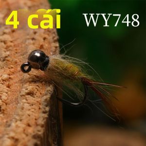 ICERIO 4 Jig Nymph Ướt Bay Hạt Tungsten Đầu Không Gai Nhanh Chìm Euro Phong Cách Cho Cá Hồi Mồi Câu Cá Mồi # 12/ # 14 Kích Cỡ