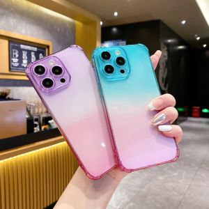 CrashStar Thickened Corners Gradient Color Transparent Soft TPU Shockproof Phone Case For iPhone 15 14 Pro Max Plus 13 12 Pro Max 11 Fashion Clear Anti-fall Phone Casing Cover Shell With Full Cover Lens Camera Protection